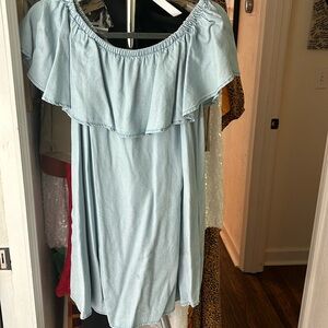 Off the shoulder light blue mini dress